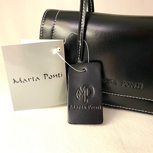 MP by MARTA PONTI Structured Black Leather Mini Handbag Cocktail Formal Baguette - Picture 12 of 16